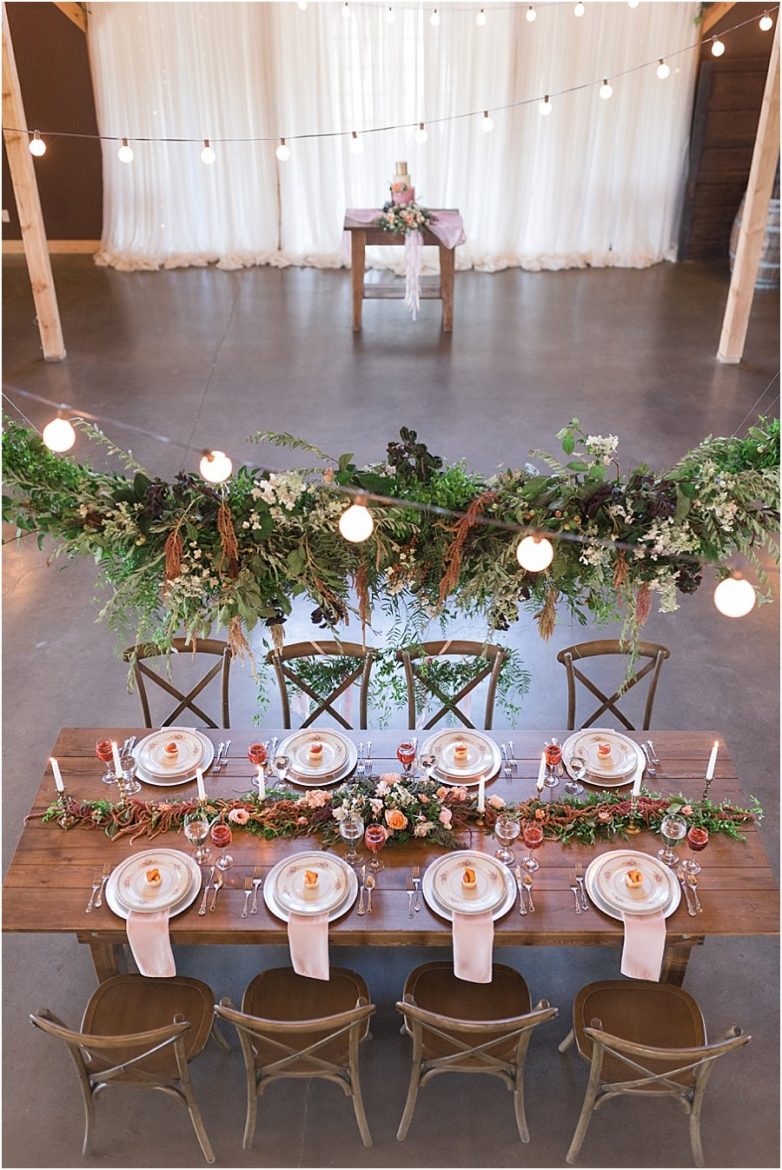 aerial tablescape and cake