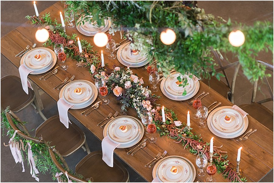 summer wedding table design overhead